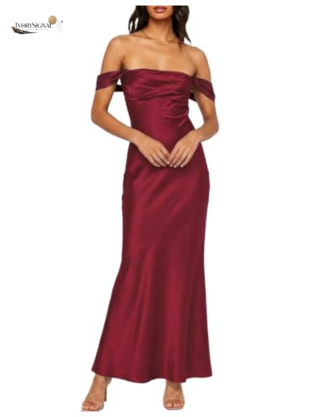 Satin Off Shoulder Strapless Backless Ruched Midi Formal Dress